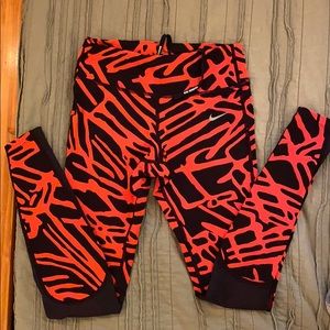Orange Nike Dry-Fit Zebra Athletic Leggings